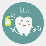A cartoon tooth with floss 